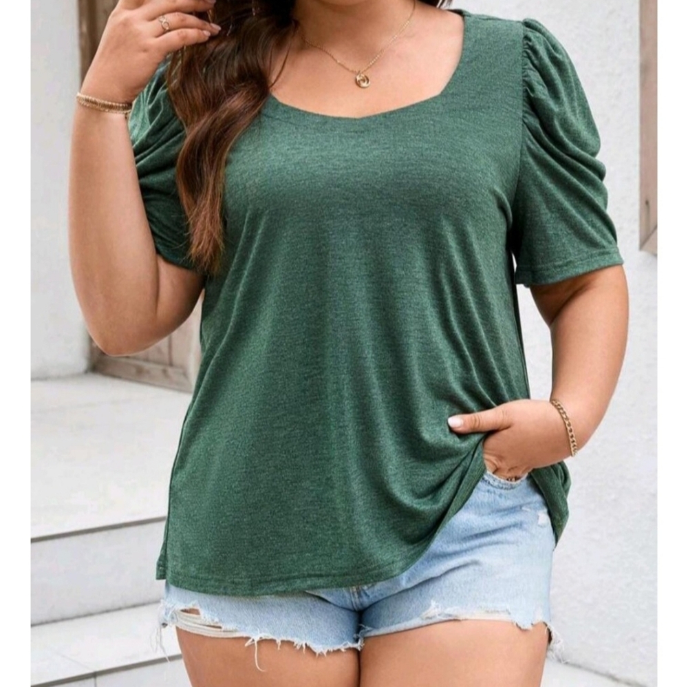 Green Puff Sleeve Women's Top 💚